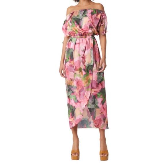 Misa Dress Mara off the shoulder satin pink size X-Small XS - Picture 1 of 7